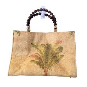 Queen Bee Michelle Ferguson Canvas Tropical Palm Bag With Hot Pink Lining